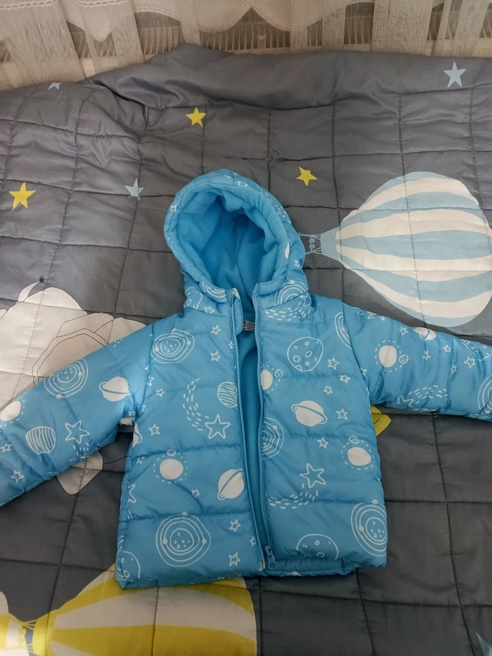 Mavi Kapüşonlu Fermuarlı Erkek Çocuk Mont - Görsel 2