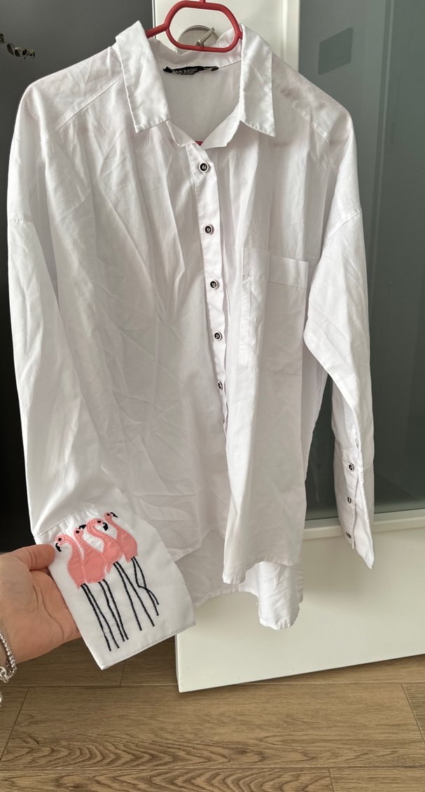 Kadın Beyaz Pamuklu Uzun Kollu Baskılı Gömlek - Görsel 2