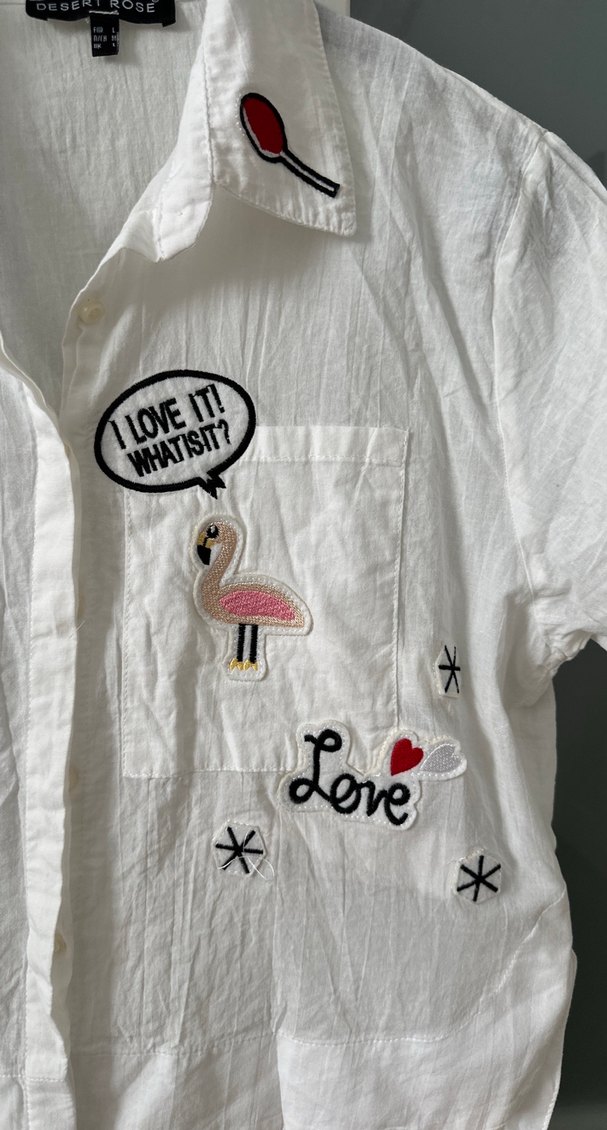 Nakışlı Beyaz Kısa Kollu Kadın keten Gömlek - Görsel 2