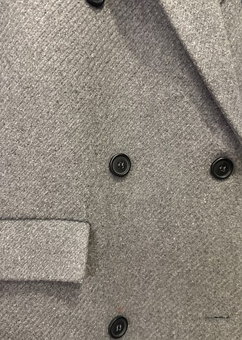 Gri Çift Düğmeli Uzun Kaban - Görsel 2