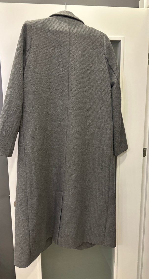 Gri Çift Düğmeli Uzun Kaban - Görsel 5