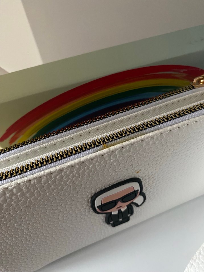 Beyaz Kadın Fermuarlı Deri Clutch Cüzdan - Görsel 2