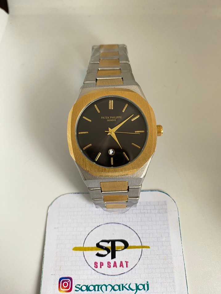 Altın ve Gümüş Renkli Modern Klasik Erkek Saati - Görsel 2