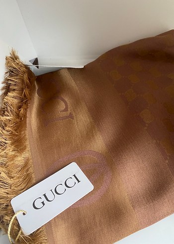 Parlak Kahverengi Gucci Kadın Şal - Görsel 3