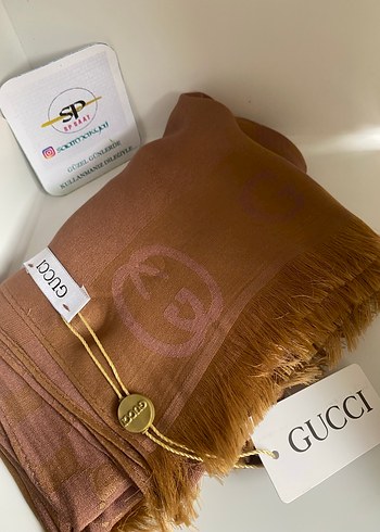 Parlak Kahverengi Gucci Kadın Şal - Görsel 2