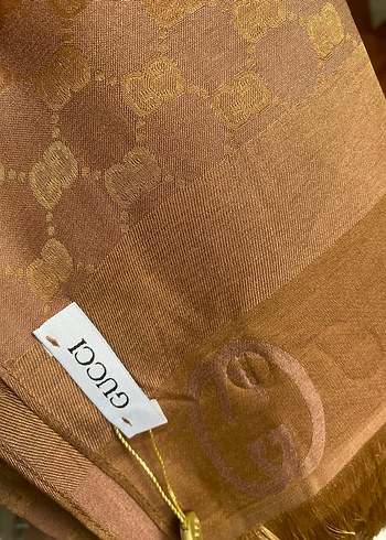 Parlak Kahverengi Gucci Kadın Şal - Görsel 4