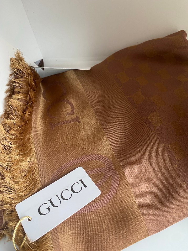 Parlak Kahverengi Gucci Kadın Şal - Görsel 3