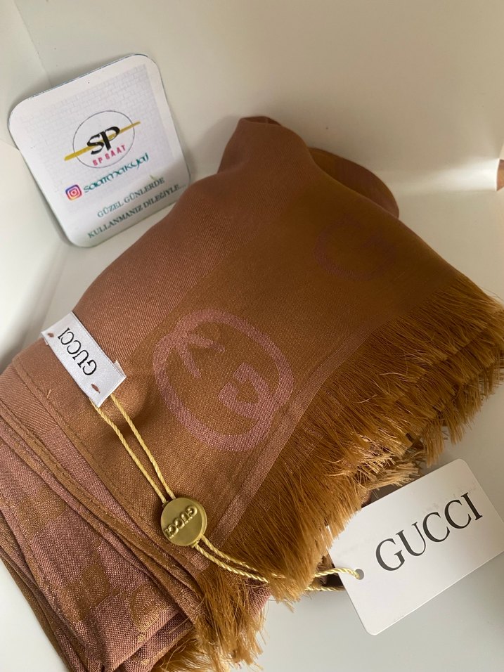 Parlak Kahverengi Gucci Kadın Şal - Görsel 2