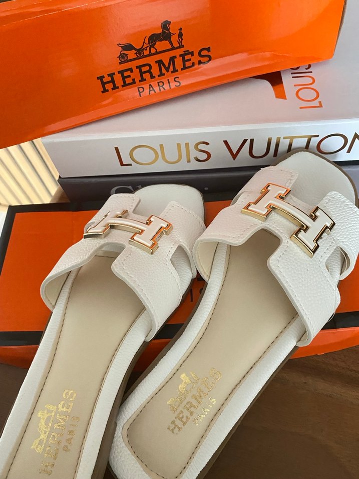 Beyaz Tokalı Kadın Terlik, Kalın Topuklu - Görsel 5