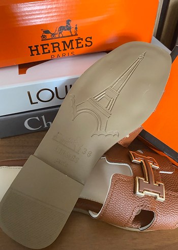 Hermes Kahverengi Deri Tokalı Topuklu Terlik - Görsel 4