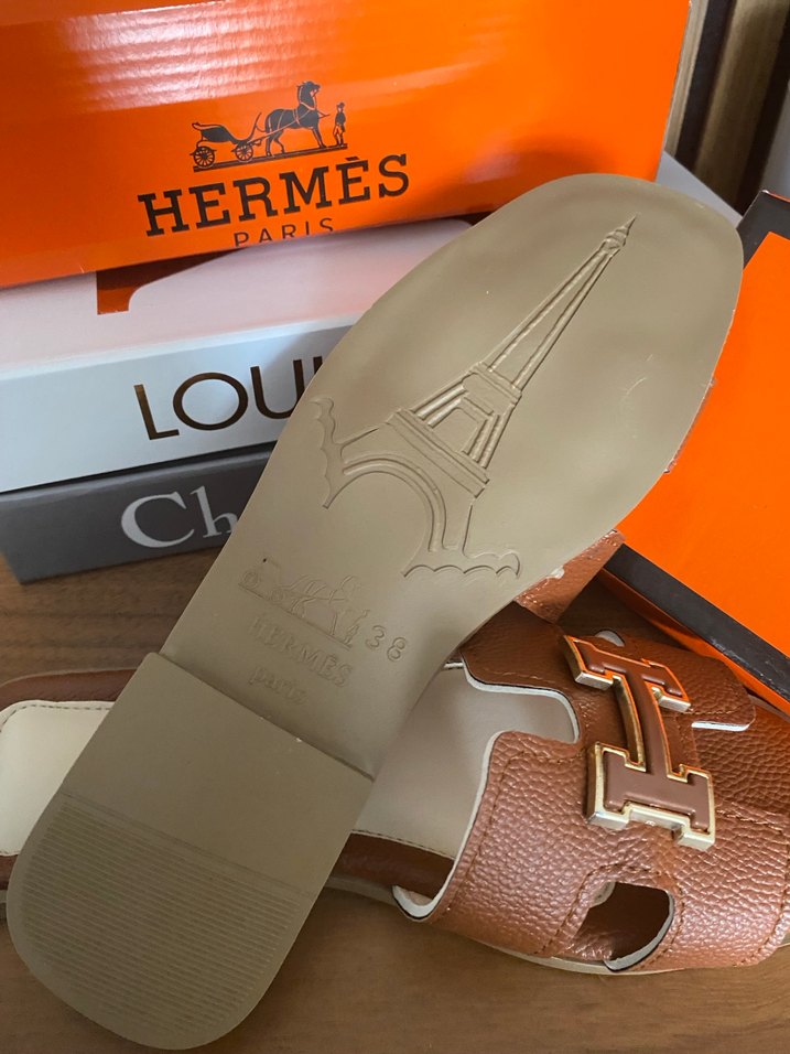 Hermes Kahverengi Deri Tokalı Topuklu Terlik - Görsel 4