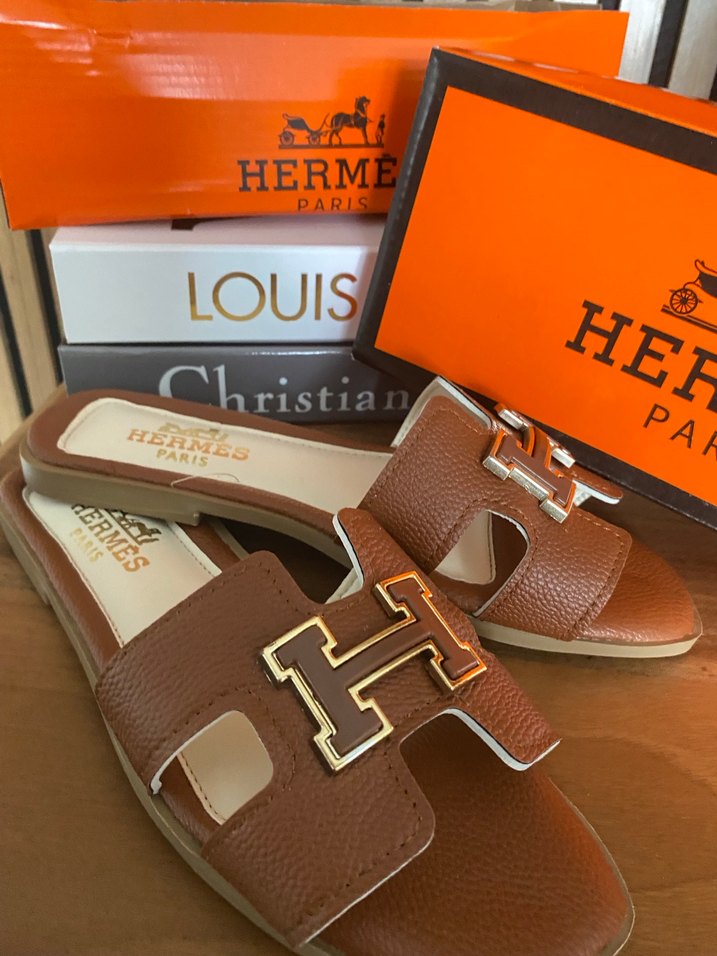 Hermes Kahverengi Deri Tokalı Topuklu Terlik - Görsel 2