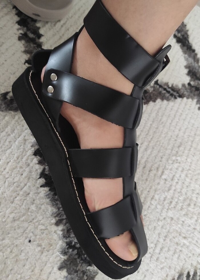 Elle sandalet deri ayakkabi - Görsel 3