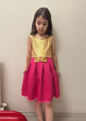 Diger Kız Çocuk Payetli Pembe Elbise