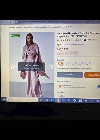 Trendyol & Milla Uzun Kollu Salaş Abiye Elbise
