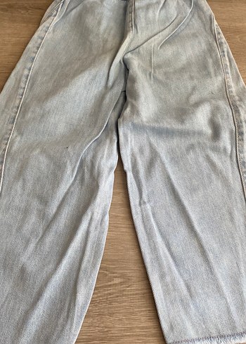 9 Yaş Beden Kadın Gri Bej Bol Kesim Denim Pantolon