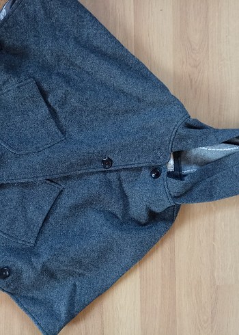 zara düğmeli Gri YünPelerin - Görsel 4