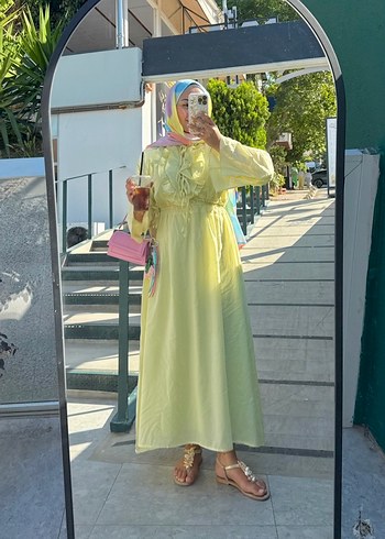 Sarı Uzun Salaş Bohem Elbise - Görsel 3