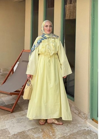 Sarı Uzun Salaş Bohem Elbise - Görsel 2