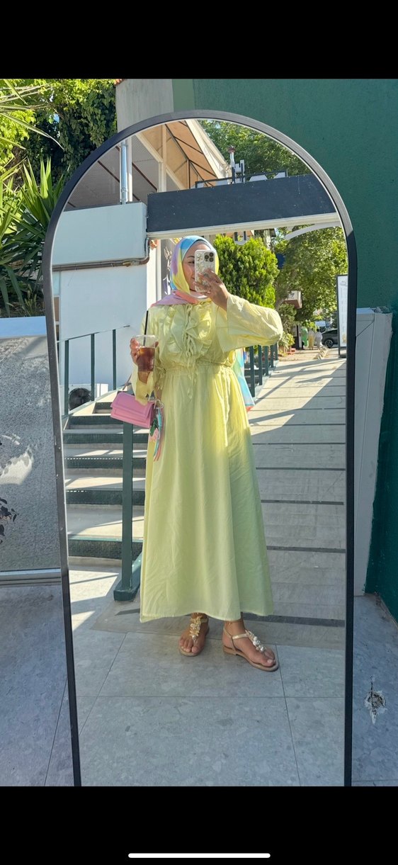 Sarı Uzun Salaş Bohem Elbise - Görsel 3