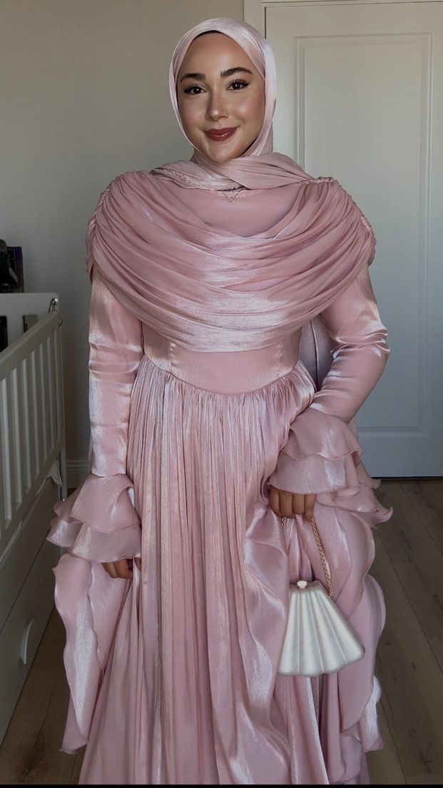 Pudra Pileli Uzun Nişan Elbisesi - Görsel 3