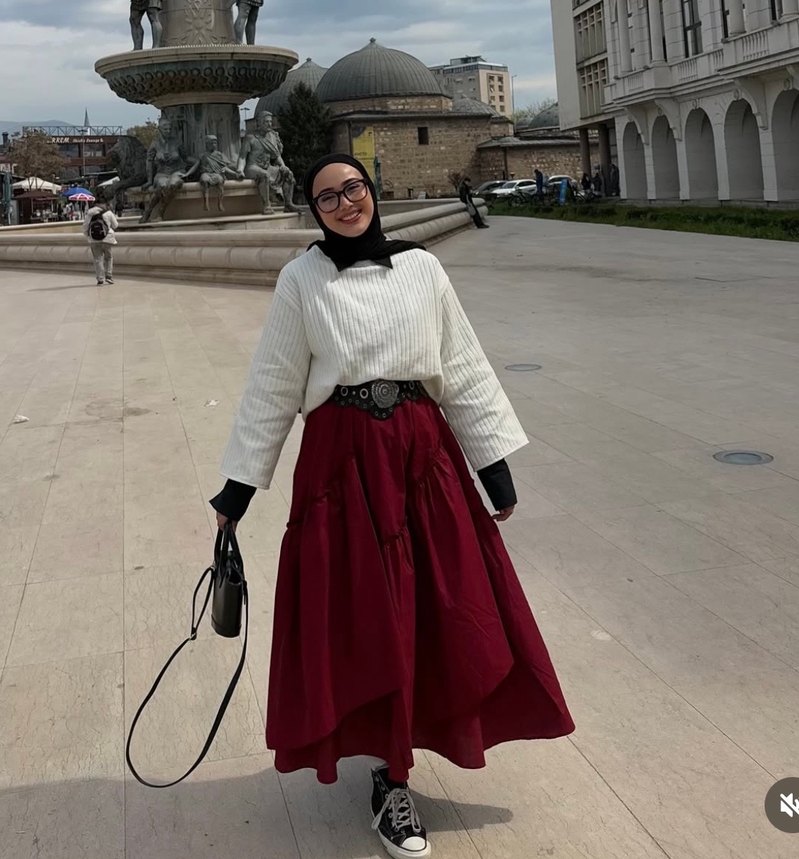 Bordo Etnik Desenli Salaş Midi Etek - Görsel 2