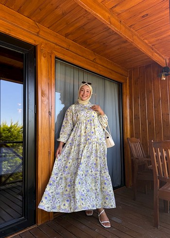 Bohem Uzun Sarı Pamuklu Elbise