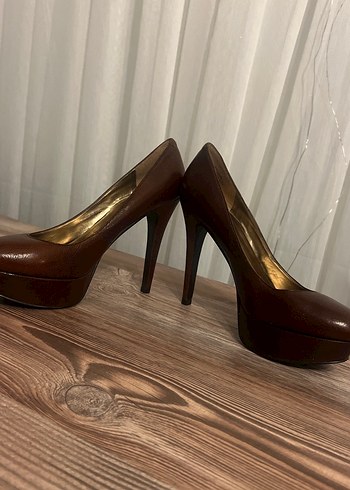 Kahverengi Hakiki Deri Platform Topuklu Kadın Stiletto NİNE WEST - Görsel 2