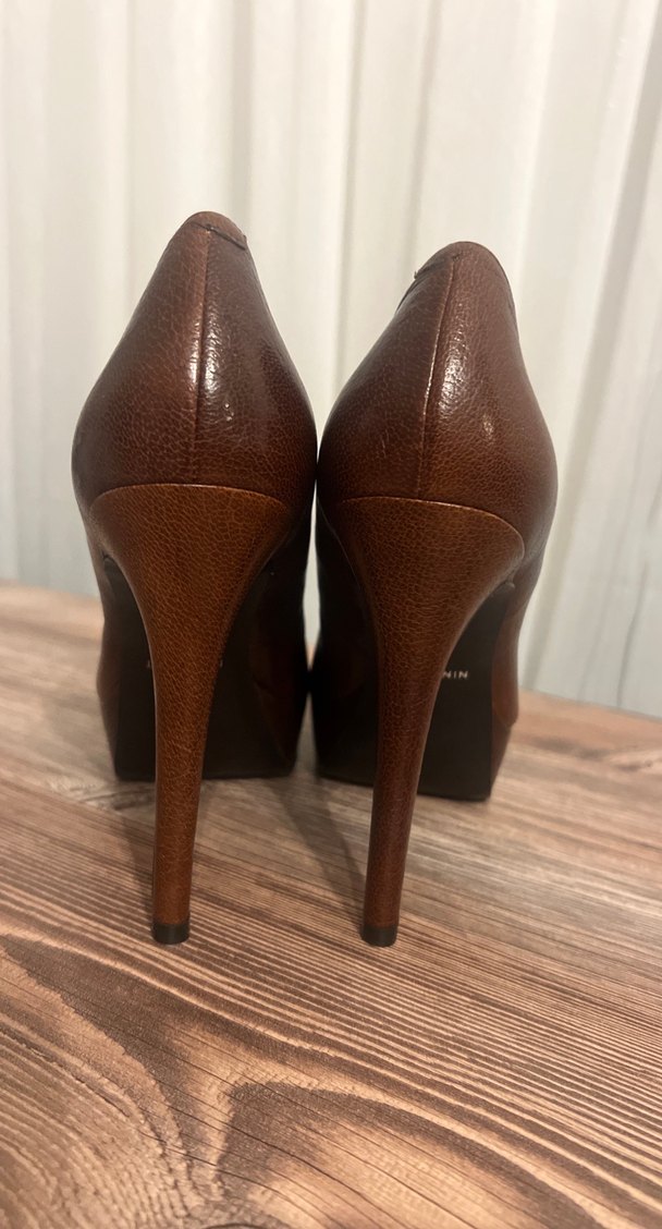 Kahverengi Hakiki Deri Platform Topuklu Kadın Stiletto NİNE WEST - Görsel 4