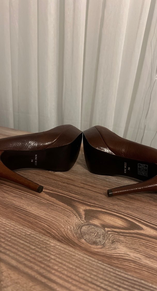 Kahverengi Hakiki Deri Platform Topuklu Kadın Stiletto NİNE WEST - Görsel 5