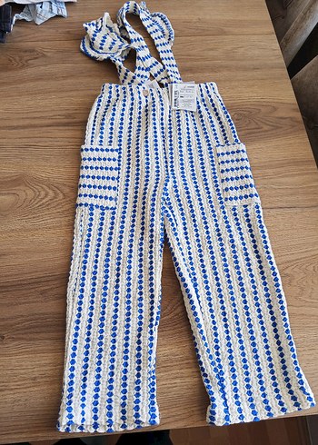 Kızlar için Mavi Batik Desenli Bol Askılı Tulum