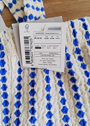 24-36 Ay Beden Kızlar için Mavi Batik Desenli Bol Askılı Tulum