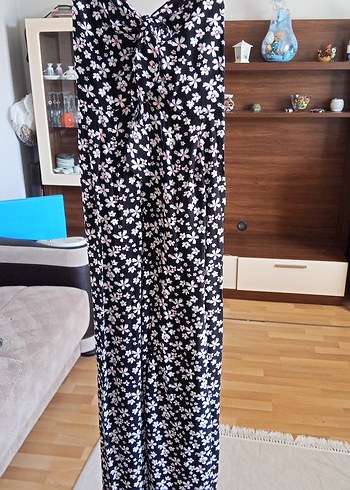 xs Beden siyah Renk Uzun Siyah Çiçekli cepli tulum