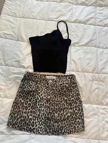 Pull and bear leopar mini etek