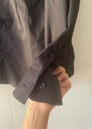 Siyah Erkek slim fit Gömlek, Düğmeli, Uzun Kollu - Görsel 5