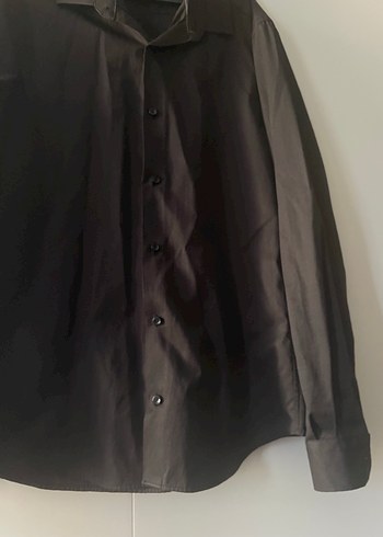 Siyah Erkek slim fit Gömlek, Düğmeli, Uzun Kollu - Görsel 3