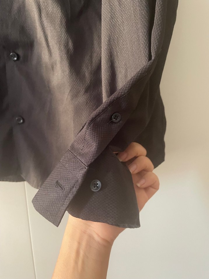 Siyah Erkek slim fit Gömlek, Düğmeli, Uzun Kollu - Görsel 5