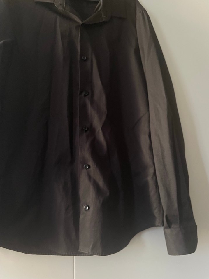 Siyah Erkek slim fit Gömlek, Düğmeli, Uzun Kollu - Görsel 3