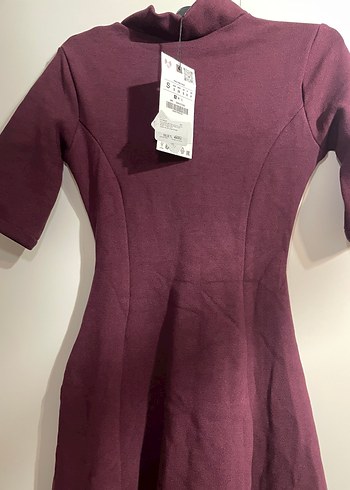 xs Beden Bordo Kemerli Yarım Kollu Triko Elbise