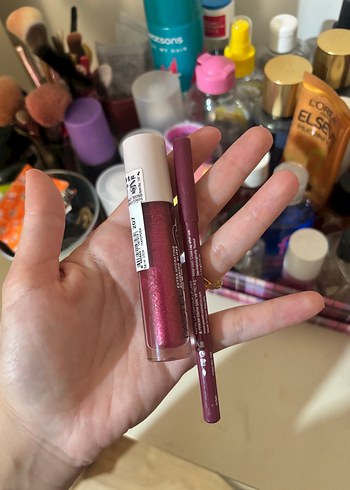 Pastel Parlak Bordo Ruj ve Dudak Kalemi Seti