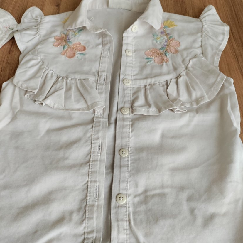 Nakışlı Beyaz Kız Çocuk Kısa Kollu Gömlek - Görsel 3