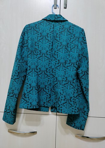 Kadın Mavi Desenli Uzun Kollu Blazer Ceket - Görsel 7