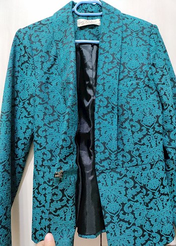 Kadın Mavi Desenli Uzun Kollu Blazer Ceket - Görsel 4