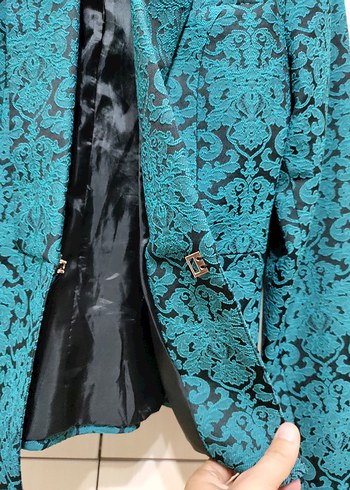 Kadın Mavi Desenli Uzun Kollu Blazer Ceket - Görsel 5