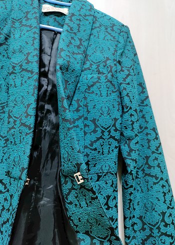 Kadın Mavi Desenli Uzun Kollu Blazer Ceket - Görsel 6