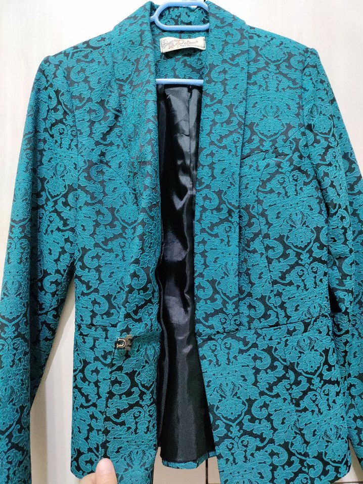 Kadın Mavi Desenli Uzun Kollu Blazer Ceket - Görsel 4