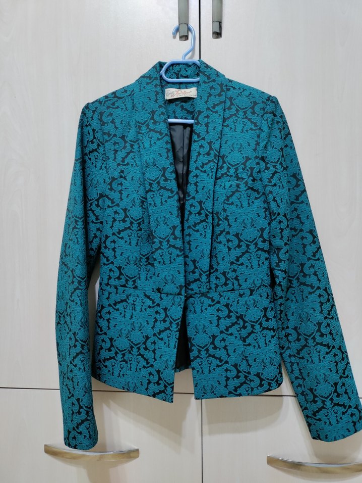 Kadın Mavi Desenli Uzun Kollu Blazer Ceket - Görsel 2