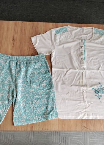 Kadın Beyaz Desenli Kısa Kollu Pijama Takımı - Görsel 7