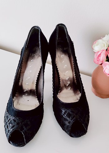 Siyah Dantel Detaylı Yılan Desenli Stiletto - Görsel 5