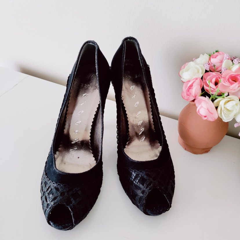 Siyah Dantel Detaylı Yılan Desenli Stiletto - Görsel 5